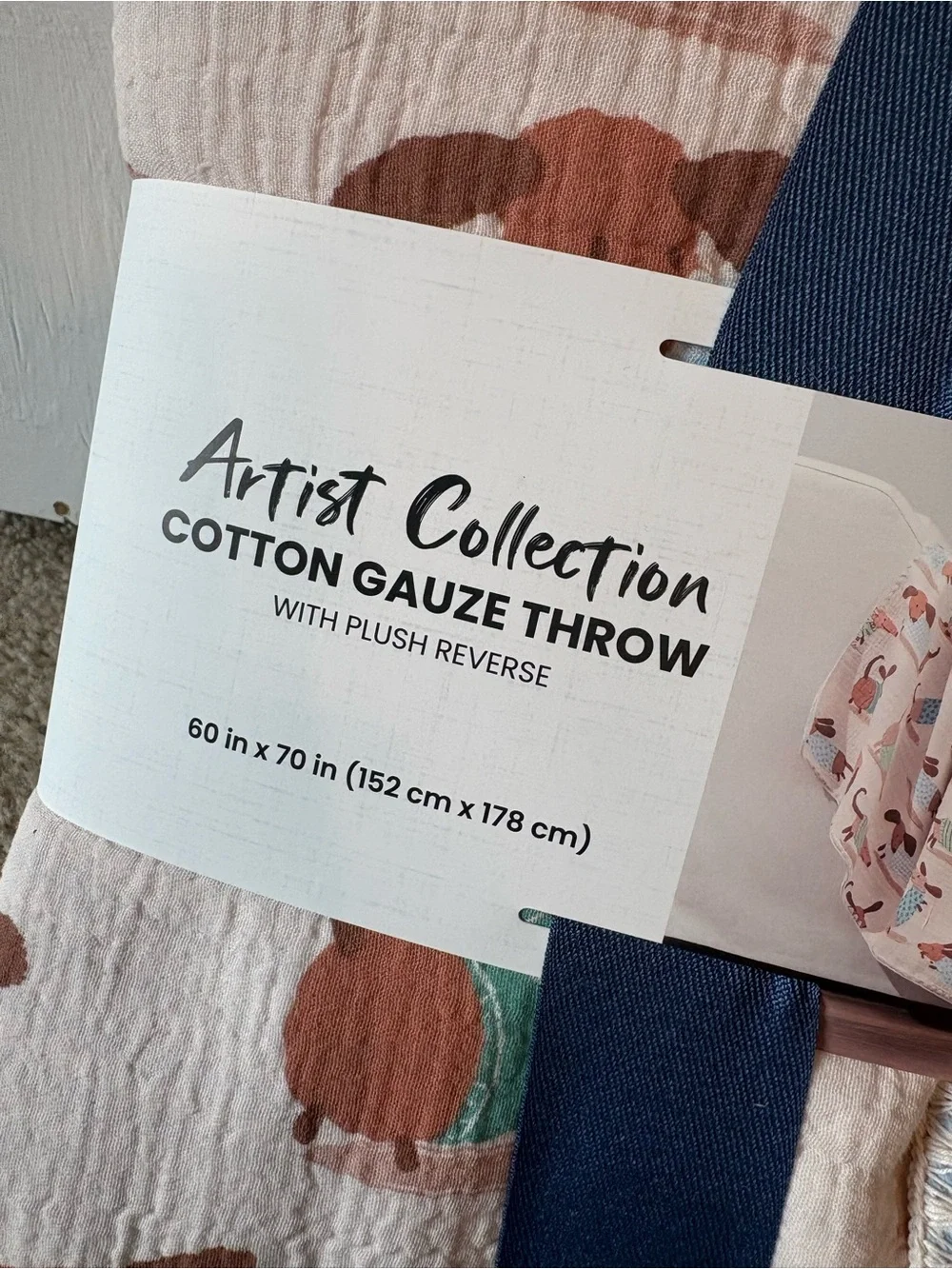 Dachshund Cotton Gauze Throw - Pink, Blue & Green